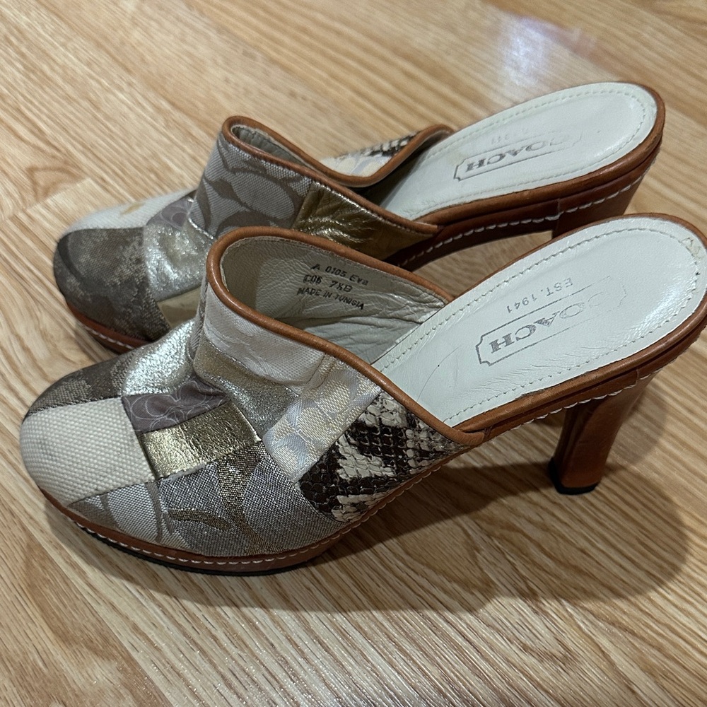 Coach Women's Patchwork Mules - Brown, Tan, and Cream - Picture 2 of 5